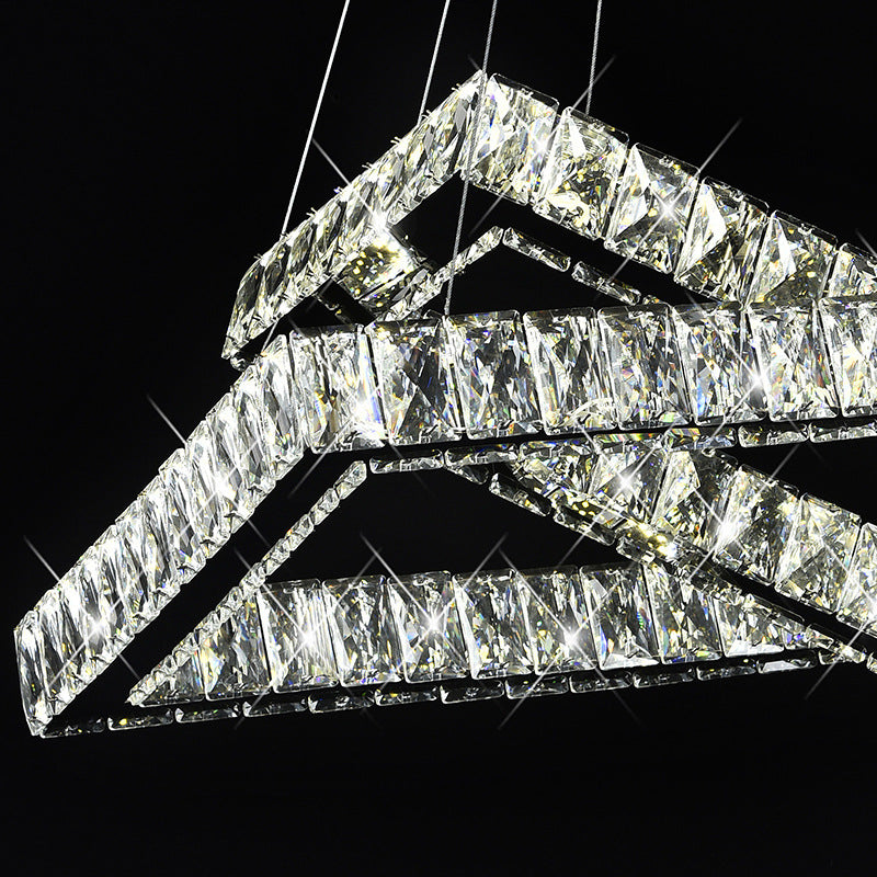 Rectangle Chandelier Lamp Minimalist Crystal LED Dining Room Pendant Lighting Fixture in Black
