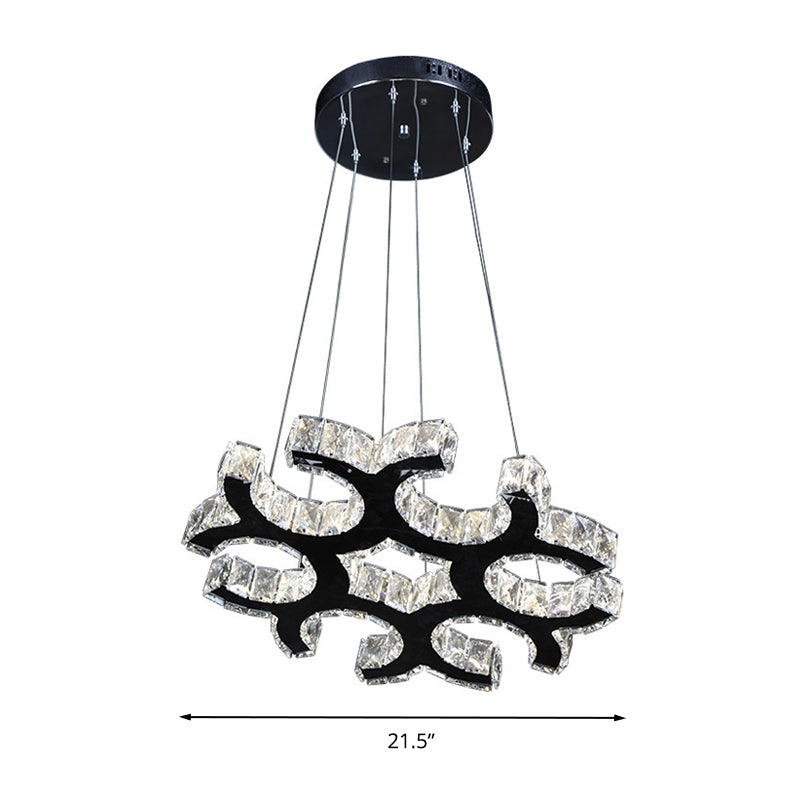 C-Shaped Ceiling Chandelier Contemporary Crystal LED Living Room Drop Pendant in Black