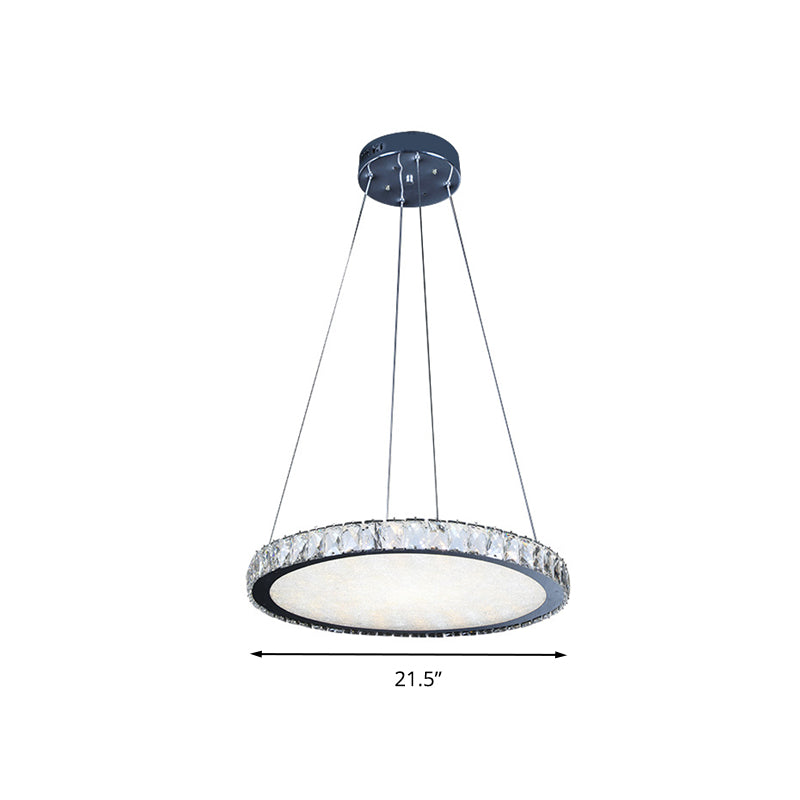 Crystal Round Chandelier Lighting Fixture Contemporary LED Nickel Pendant Ceiling Light