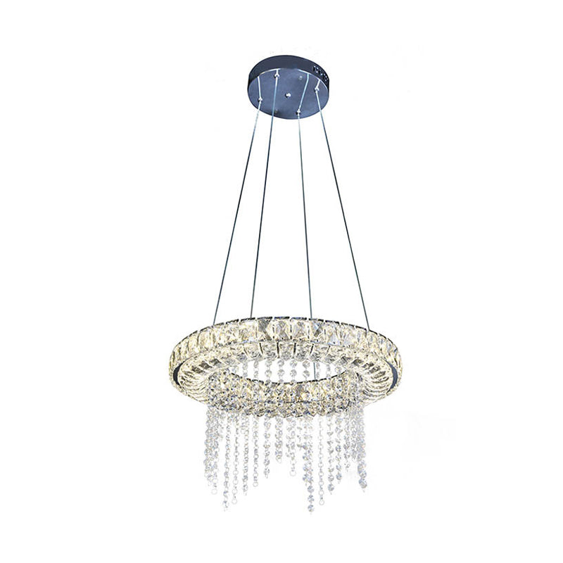 Black Ring Shape Chandelier Lighting Minimalist LED Crystal Hanging Light Fixture