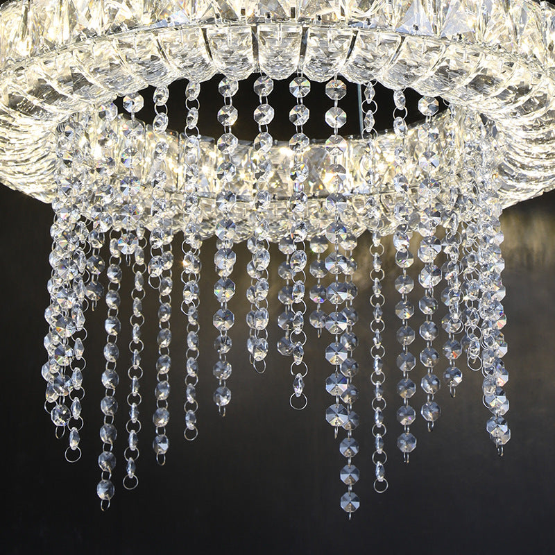 Black Ring Shape Chandelier Lighting Minimalist LED Crystal Hanging Light Fixture