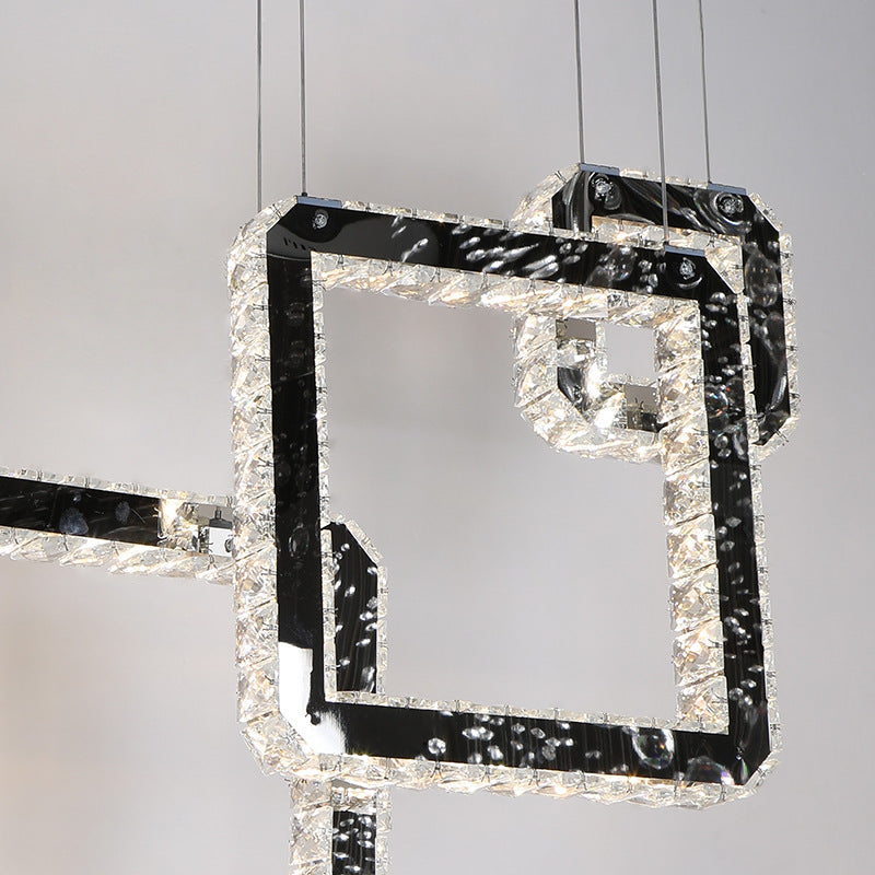 Square Crystal Cluster Pendelleuchte minimalistische LED schwarze Hanglampe Kit für Living ROM