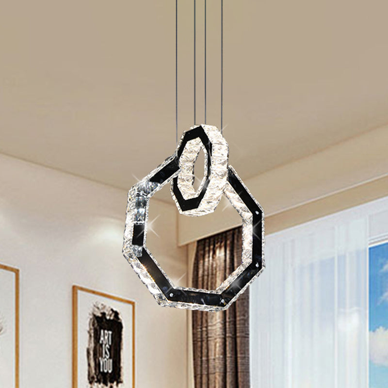 Luz de la lámpara de cristal de polígono LED Minimalista LED Black Colgante de iluminación de iluminación