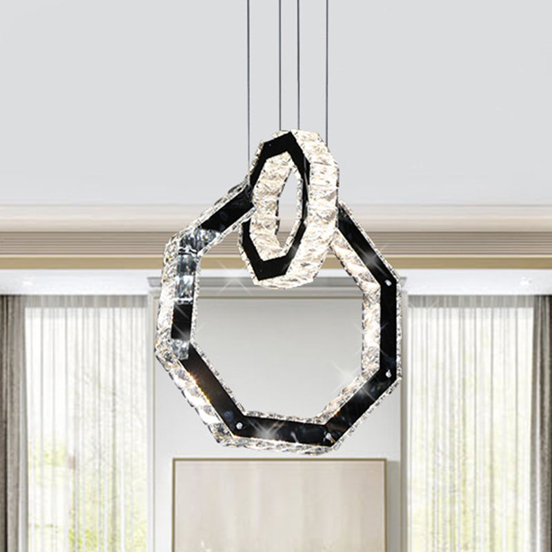 Luz de la lámpara de cristal de polígono LED Minimalista LED Black Colgante de iluminación de iluminación