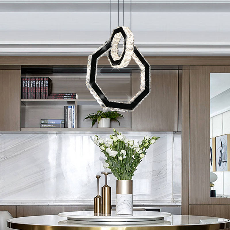 Luz de la lámpara de cristal de polígono LED Minimalista LED Black Colgante de iluminación de iluminación