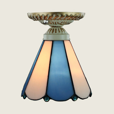 Fijación de techo cónico retro de vidrio de color 1 fijación de techo azul / beige para pasillos