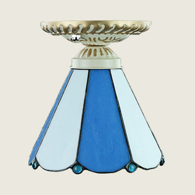 Fijación de techo cónico retro de vidrio de color 1 fijación de techo azul / beige para pasillos
