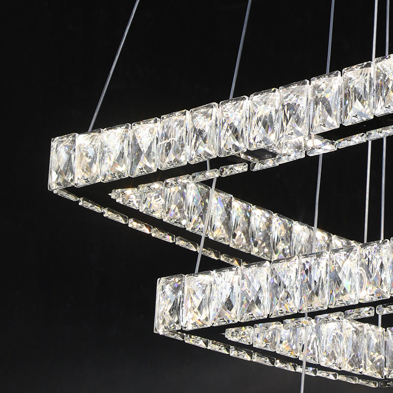 Square Ceiling Chandelier Minimalist Crystal LED Black Pendant Lighting Fixture