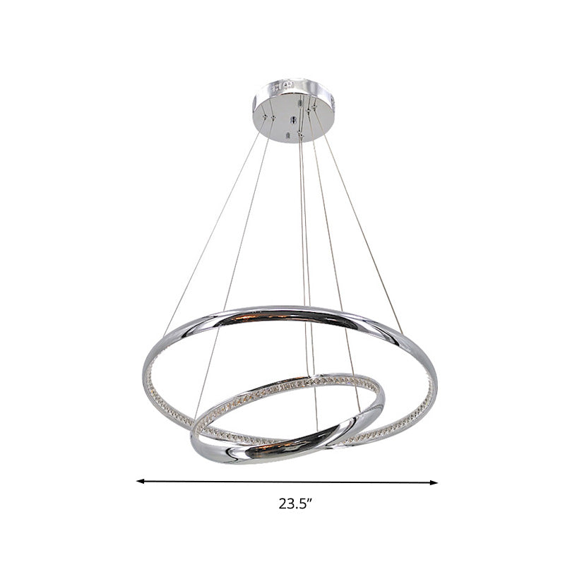 Minimalist Ring Chandelier Lighting Fixture Crystal LED Living Room Pendant Lamp in Chrome, Warm/White Light