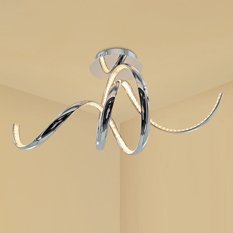 Crystal Twist Flush Mount Contemporary LED Ceiling Mounted Fixture in Chrome, Warm/White Light