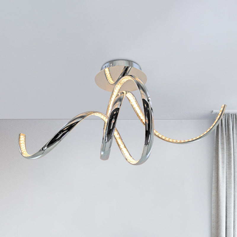 Crystal Twist Plafonnier LED contemporain à montage encastré en chrome, lumière chaude/blanche