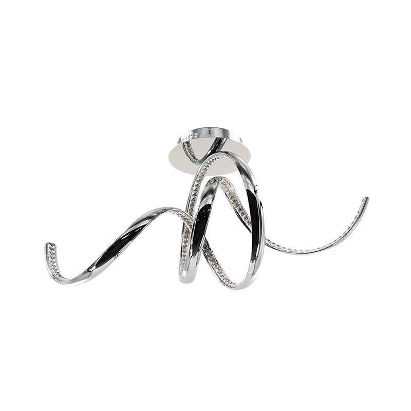 Crystal Twist Plafonnier LED contemporain à montage encastré en chrome, lumière chaude/blanche