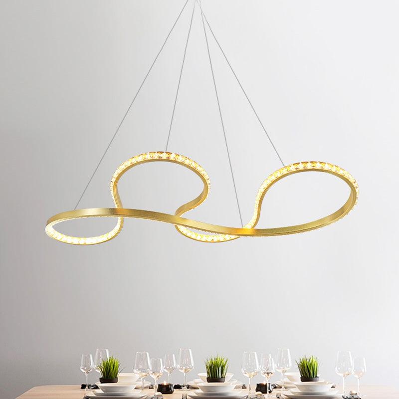 Gold Twist Kronleuchter Beleuchtung minimalistischer LED -Kristalldecke Anhänger Licht für Esszimmer in warmem/weißem Licht