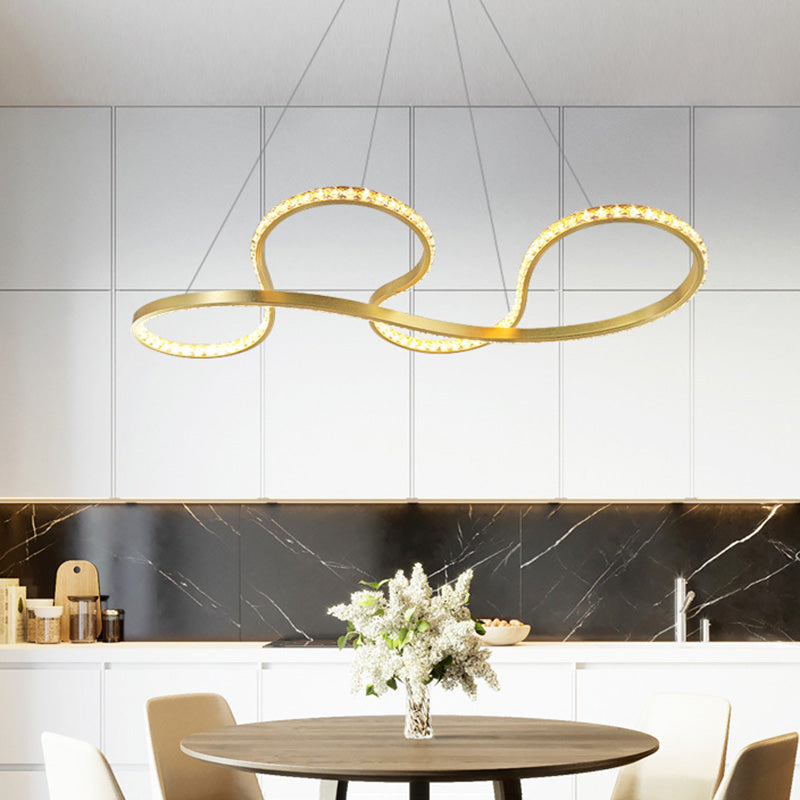 Gold Twist Kronleuchter Beleuchtung minimalistischer LED -Kristalldecke Anhänger Licht für Esszimmer in warmem/weißem Licht