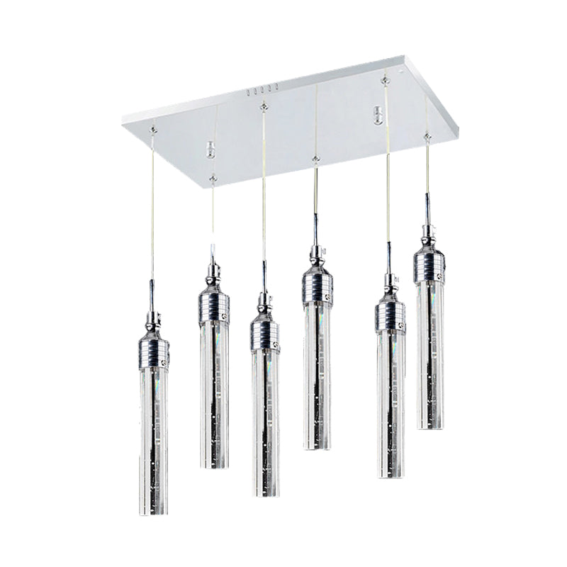 Tube dormitorio clúster colgante cristal 6 luces luz de techo colgante contemporánea en cromo, luz cálida/blanca