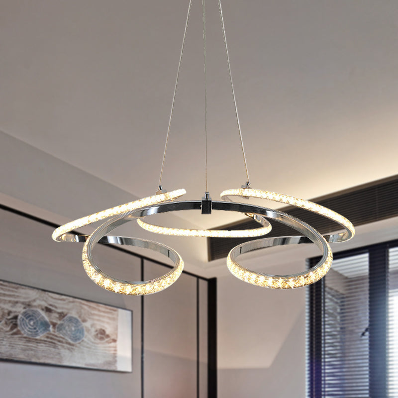 Twist Dining Room Deckenkraut Kristall LED Einfacher Suspension Anhänger in Chrom, warm/weißes Licht