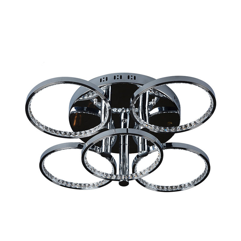 Circolo minimalista Crystal Crystal Semi Flush Monte LED Semi in argento per soggiorno, luce calda/bianca