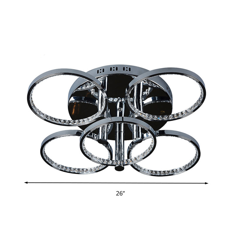 Circolo minimalista Crystal Crystal Semi Flush Monte LED Semi in argento per soggiorno, luce calda/bianca