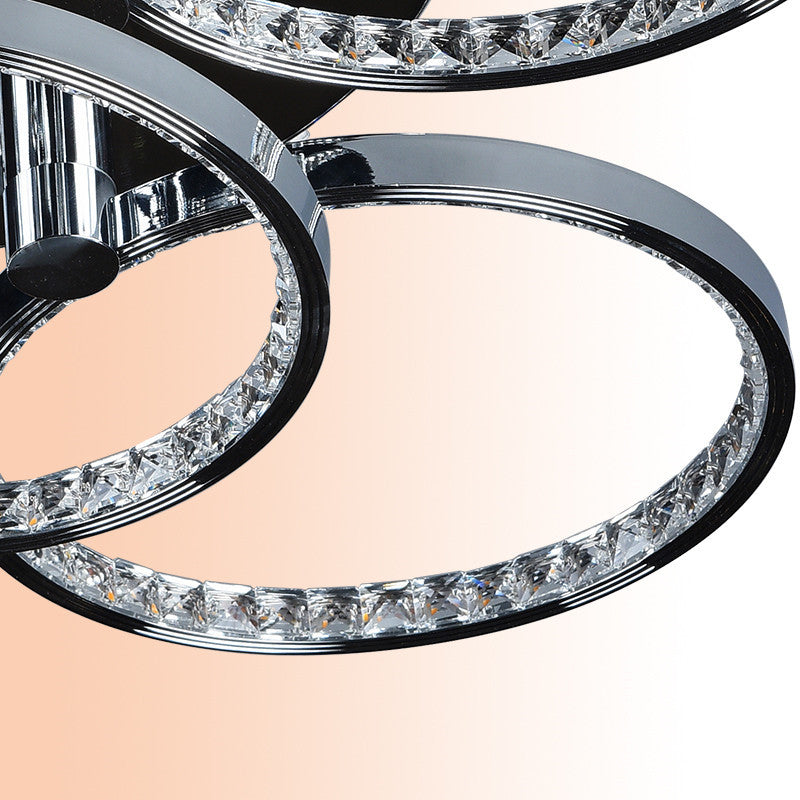 Circolo minimalista Crystal Crystal Semi Flush Monte LED Semi in argento per soggiorno, luce calda/bianca