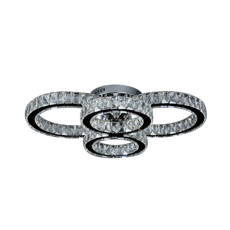 Circle Bedroom Flush Mount Lighting Crystal LED Contemporary Flush Light in Chrome, Warm/White Light