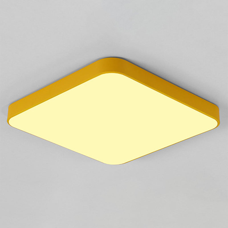 Quadrangle Flush Mount Fixture Macaron Style Metal Living Room LED Ceiling Light