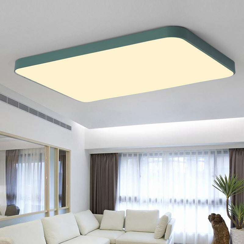 Quadrangle Flush Mount Fixture Macaron Style Metal Living Room LED Ceiling Light