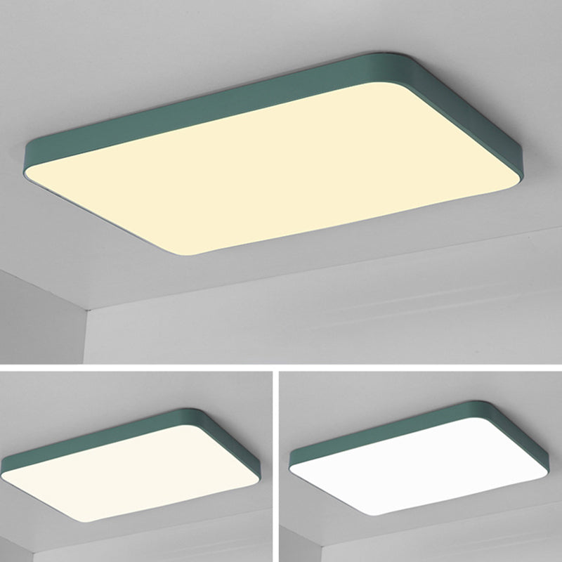 Quadrangle Flush Mount Fixture Macaron Style Metal Living Room LED Ceiling Light