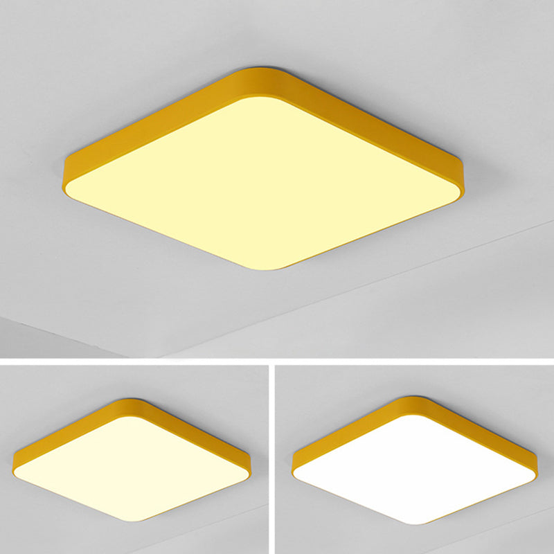Quadrangle Flush Mount Fixture Macaron Style Metal Living Room LED Ceiling Light