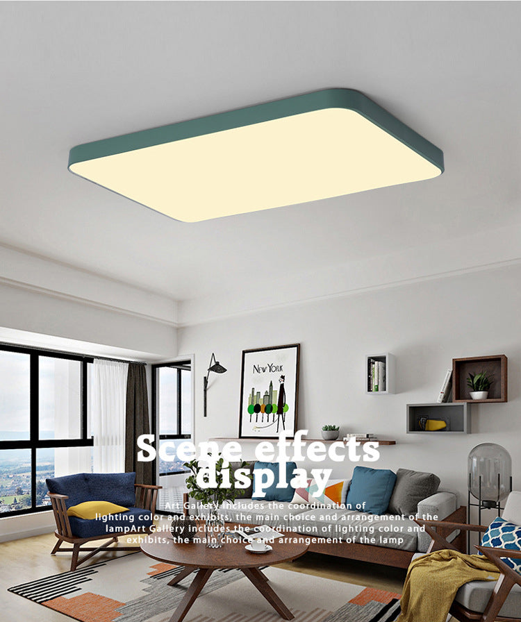 Quadrangle Flush Mount Fixture Macaron Style Metal Living Room LED Ceiling Light