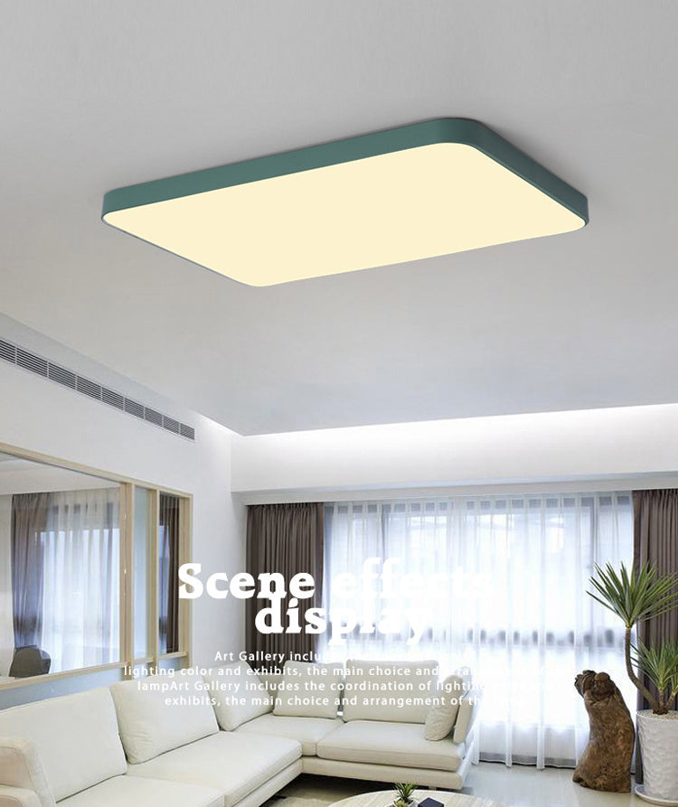 Quadrangle Flush Mount Fixture Macaron Style Metal Living Room LED Ceiling Light