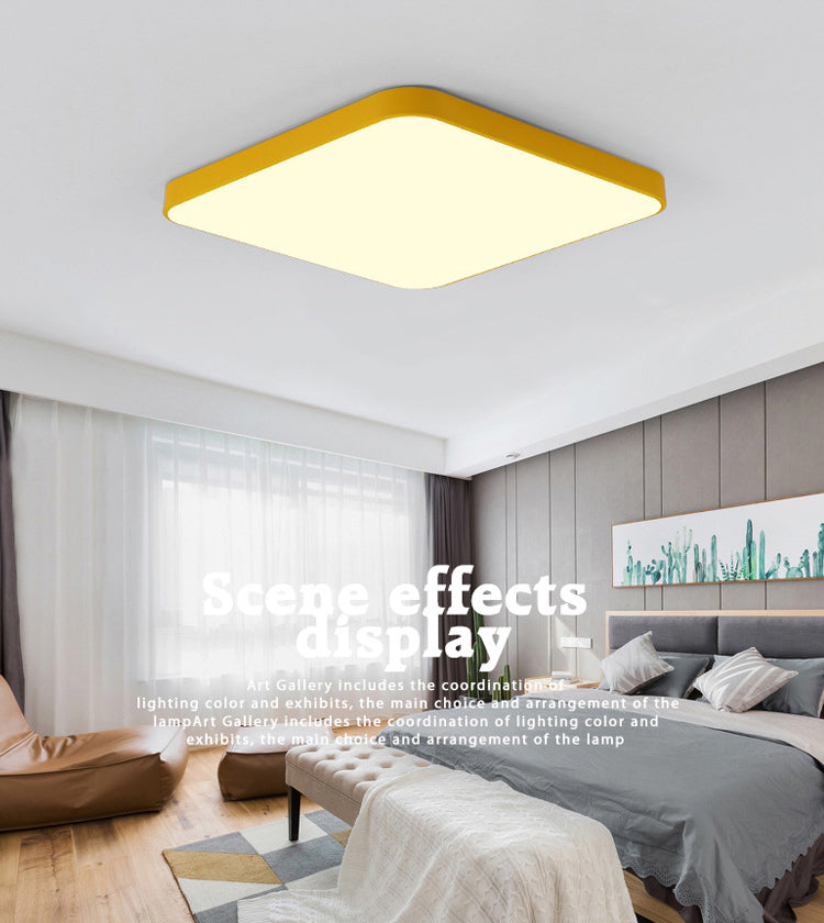 Quadrangle Flush Mount Fixture Macaron Style Metal Living Room LED Ceiling Light