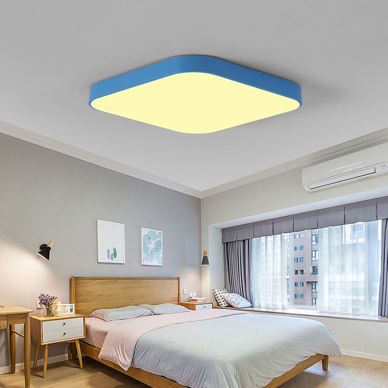 Quadrangle Flush Mount Fixture Macaron Style Metal Living Room LED Ceiling Light