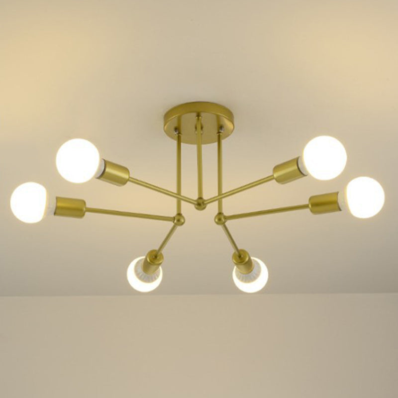 Multi-Lights Industrial Style Ceiling Light Open Bulb Iron Lamp Post Semi Flush-mount Lighting Fixture