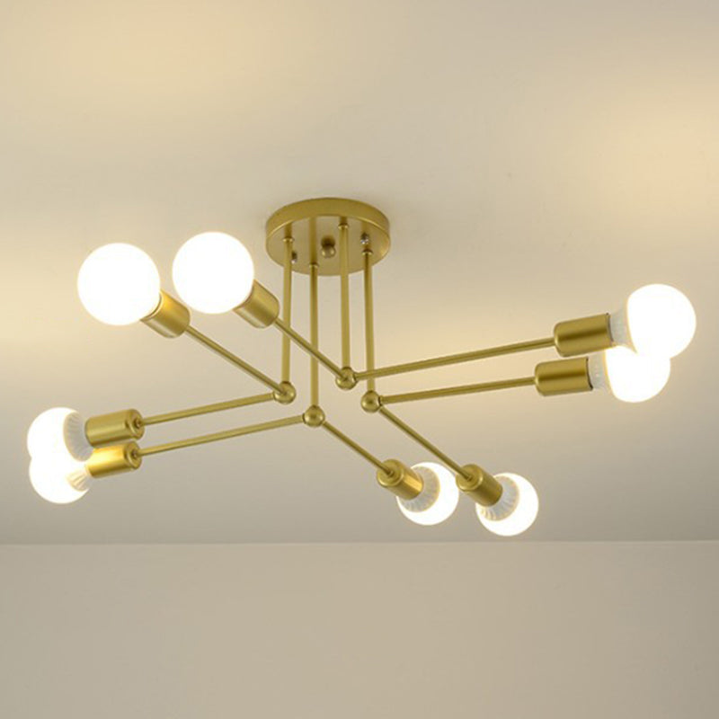 Multi-Lights Industrial Style Ceiling Light Open Bulb Iron Lamp Post Semi Flush-mount Lighting Fixture