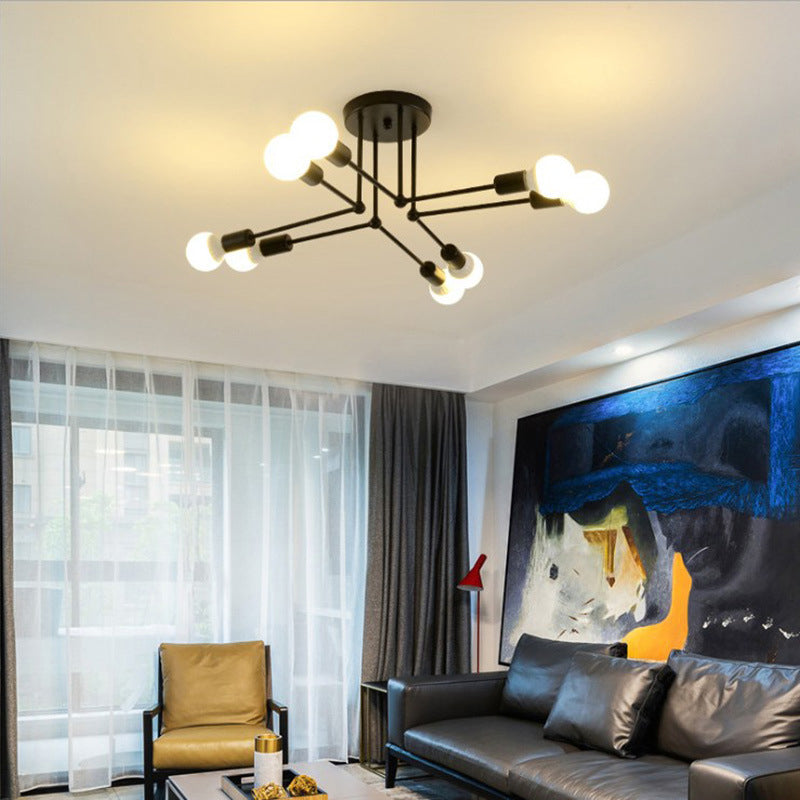 Multi-Lights Industrial Style Ceiling Light Open Bulb Iron Lamp Post Semi Flush-mount Lighting Fixture