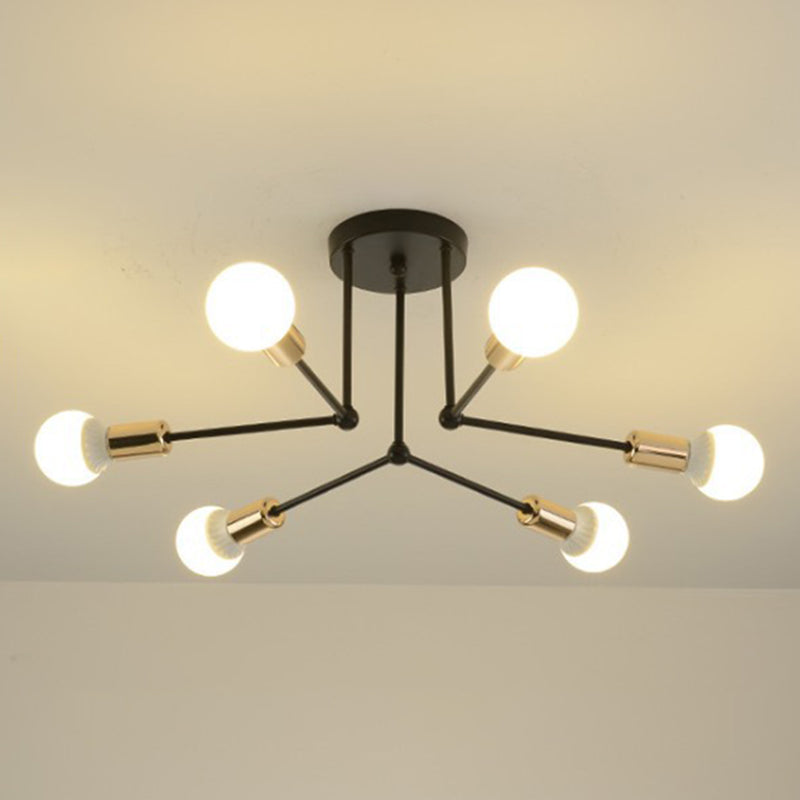 Multi-Lights Industrial Style Ceiling Light Open Bulb Iron Lamp Post Semi Flush-mount Lighting Fixture
