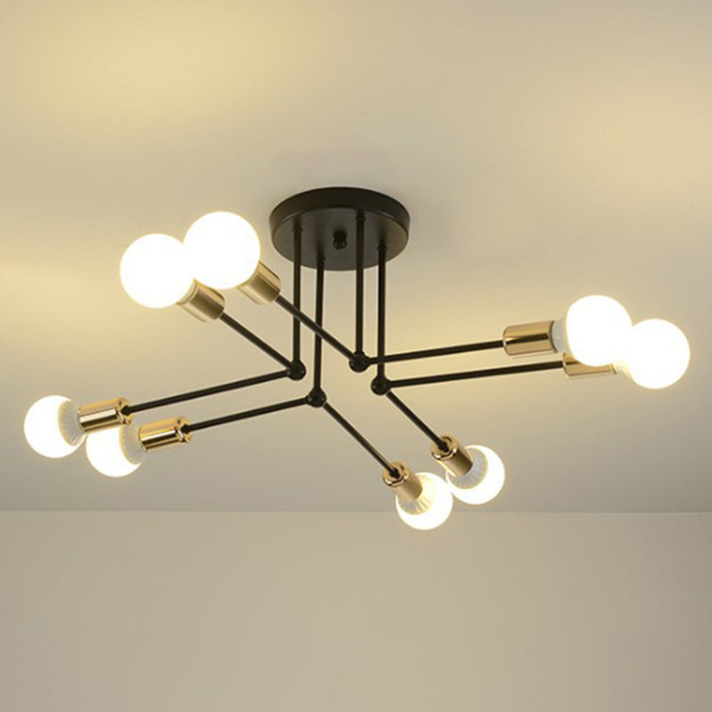Multi-Lights Industrial Style Ceiling Light Open Bulb Iron Lamp Post Semi Flush-mount Lighting Fixture