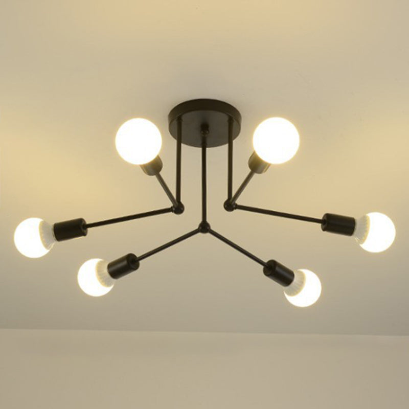 Multi-Lights Industrial Style Ceiling Light Open Bulb Iron Lamp Post Semi Flush-mount Lighting Fixture