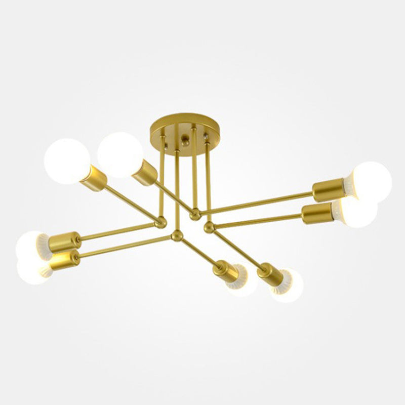 Multi-Lights Industrial Style Ceiling Light Open Bulb Iron Lamp Post Semi Flush-mount Lighting Fixture