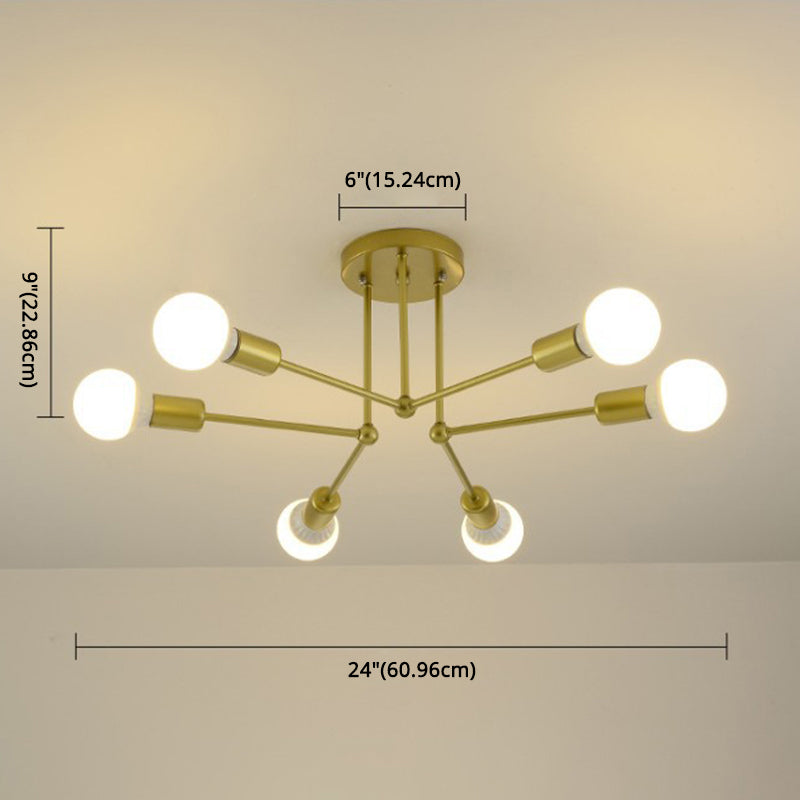 Multi-Lights Industrial Style Ceiling Light Open Bulb Iron Lamp Post Semi Flush-mount Lighting Fixture