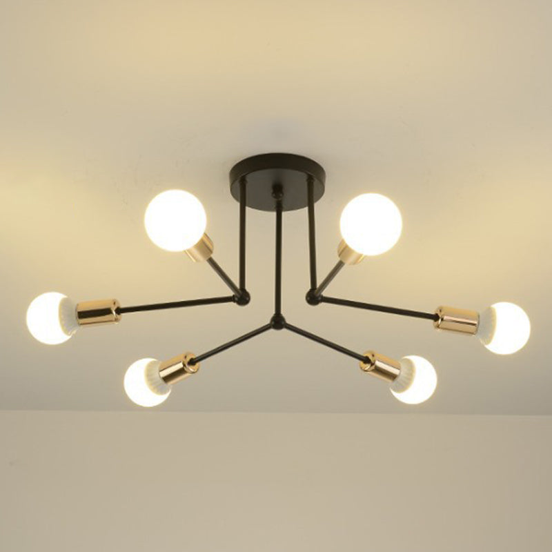 Multi-Lights Industrial Style Ceiling Light Open Bulb Iron Lamp Post Semi Flush-mount Lighting Fixture