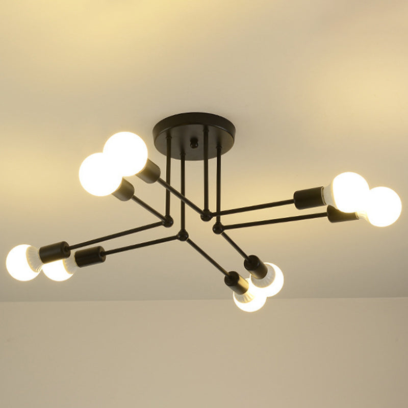 Multi-Lights Industrial Style Ceiling Light Open Bulb Iron Lamp Post Semi Flush-mount Lighting Fixture