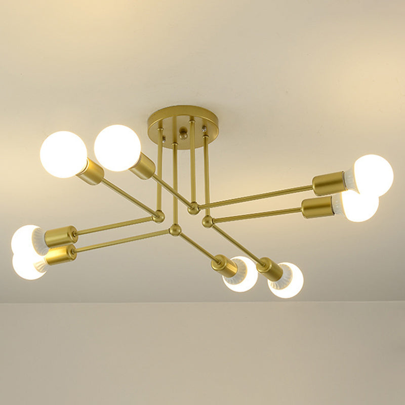 Multi-Lights Industrial Style Ceiling Light Open Bulb Iron Lamp Post Semi Flush-mount Lighting Fixture