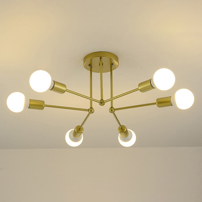 Multi-Lights Industrial Style Ceiling Light Open Bulb Iron Lamp Post Semi Flush-mount Lighting Fixture