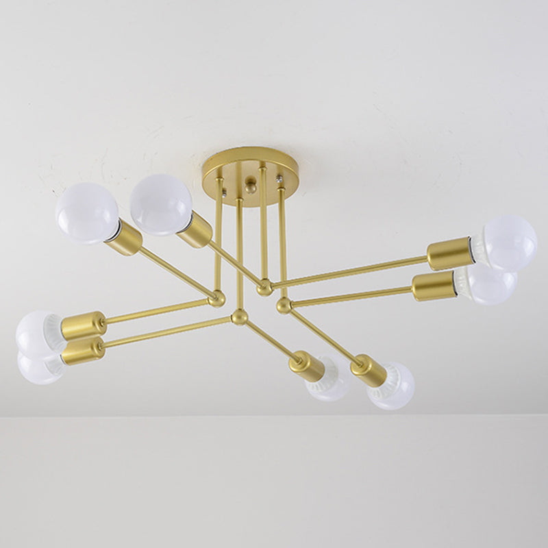 Multi-Lights Industrial Style Ceiling Light Open Bulb Iron Lamp Post Semi Flush-mount Lighting Fixture