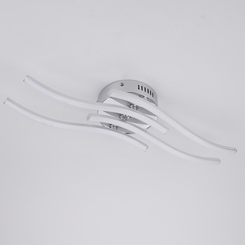 Aluminum Alloy Wave Shaped LED Ceiling Light Acrylic Shade Modern Simplicity Style Lighting Fixture in Sliver