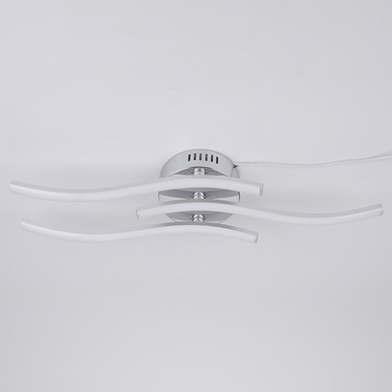 Aluminum Alloy Wave Shaped LED Ceiling Light Acrylic Shade Modern Simplicity Style Lighting Fixture in Sliver