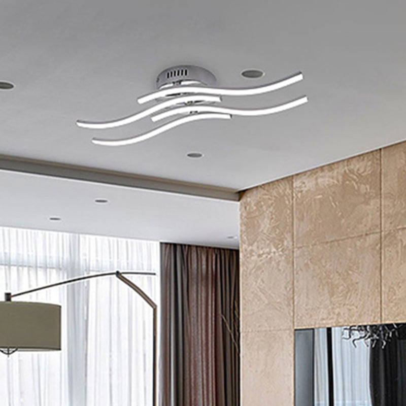 Aluminum Alloy Wave Shaped LED Ceiling Light Acrylic Shade Modern Simplicity Style Lighting Fixture in Sliver