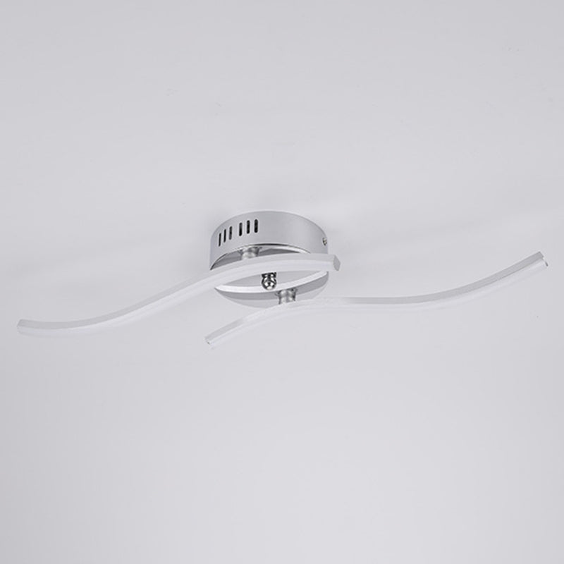 Aluminum Alloy Wave Shaped LED Ceiling Light Acrylic Shade Modern Simplicity Style Lighting Fixture in Sliver