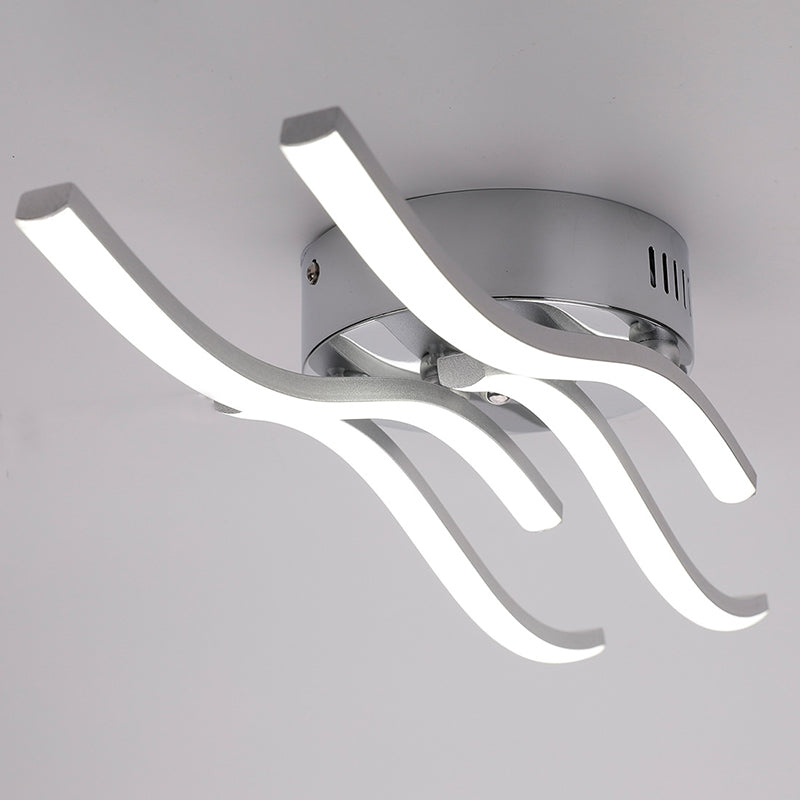 Aluminum Alloy Wave Shaped LED Ceiling Light Acrylic Shade Modern Simplicity Style Lighting Fixture in Sliver